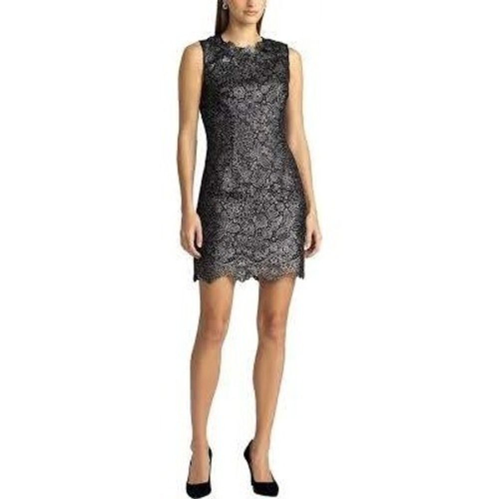 NWT Zac Posen Gunmetal Floral Lace Sleeveless Sheath‎ Dress Size 10